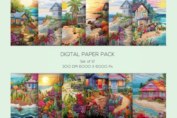 3D Beach House Embroidery Paper Set