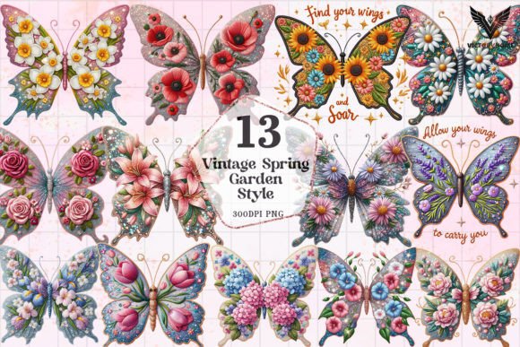 Butterfly with Flower Embroidery Clipart
