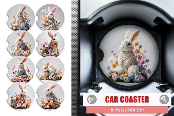 Car Coaster Bunny Easter Embroidery