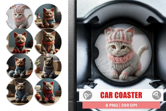 Car Coaster Cat Embroidery