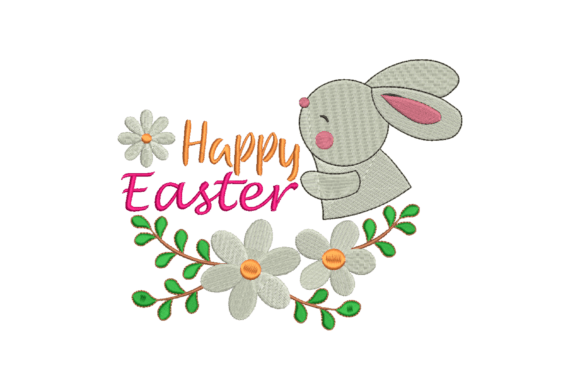 Cute Happy Easter Embroidery Design