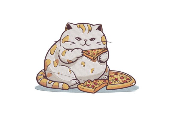 Fat Cute Cat Eats Pizza Embroidery