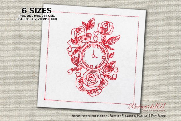 Hanging Rose Watch Redwork Embroidery