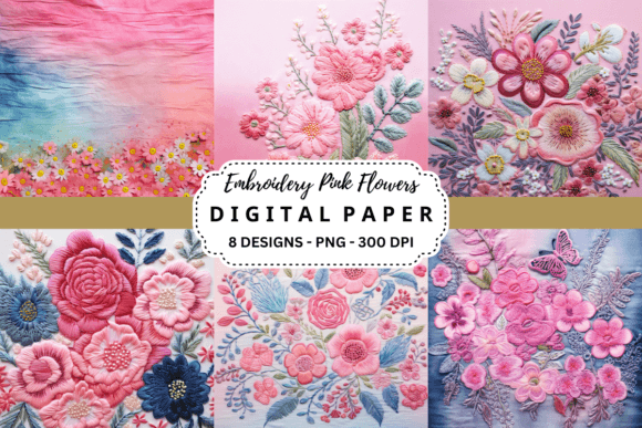 Review: Embroidery Pink Flowers Digital Paper for Apparel