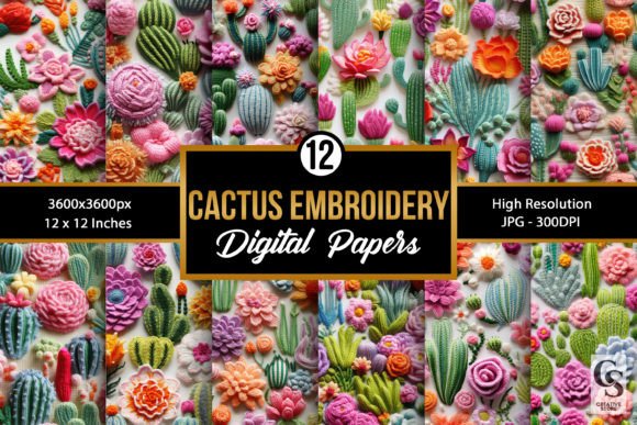 Review: Floral Cactus Embroidery Digital Papers for Etsy