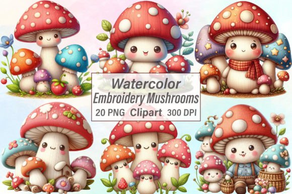 Review: Watercolor Embroidery Mushrooms Clipart for Gifts